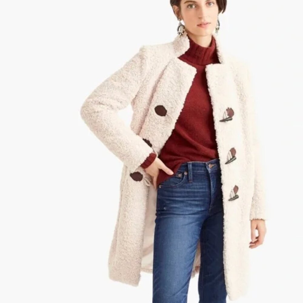 J.Crew Sherpa Teddy‎ Toggle Coat XL in color Cement